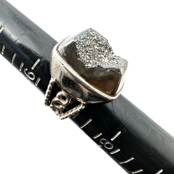 Womens Ring Silver Drusy Quartz Sterling Silver Size 7 Chunky Big - Picture 6 of 6